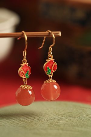 Natural Southern Red Enamel Pure Silver Earrings for Women, Chinese Style Red Agate Zodiac Jewelry