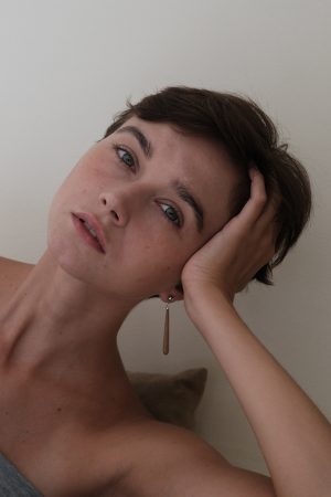 Natural Wood Grain Stone Long Drop Earrings - European American Style Water Drop Shape Ear Studs for High-End Fashion