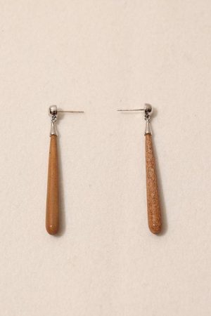 Natural Wood Grain Stone Long Drop Earrings - European American Style Water Drop Shape Ear Studs for High-End Fashion
