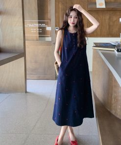 Navy Blue Vest Dress - Elegant and Stylish for May Day Outings, Youthful College Style, Trendy Fashion for Spring 2025