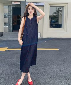 Navy Blue Vest Dress - Elegant and Stylish for May Day Outings, Youthful College Style, Trendy Fashion for Spring 2025