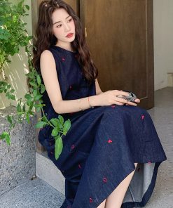 Navy Blue Vest Dress - Elegant and Stylish for May Day Outings, Youthful College Style, Trendy Fashion for Spring 2025