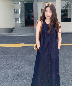 Navy Blue Vest Dress - Elegant and Stylish for May Day Outings, Youthful College Style, Trendy Fashion for Spring 2025