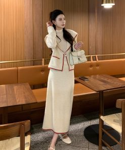 Navy Collar Coat for Women, Heavy-Duty Knitted, High-End Loose Versatile Style, Perfect for Y2K and Korean Fashion Trends