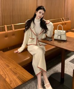 Navy Collar Coat for Women, Heavy-Duty Knitted, High-End Loose Versatile Style, Perfect for Y2K and Korean Fashion Trends