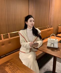 Navy Collar Coat for Women, Heavy-Duty Knitted, High-End Loose Versatile Style, Perfect for Y2K and Korean Fashion Trends