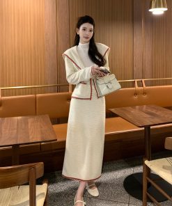 Navy Collar Coat for Women, Heavy-Duty Knitted, High-End Loose Versatile Style, Perfect for Y2K and Korean Fashion Trends