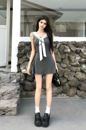 Navy Collar Sleeveless Dress for Women - French Style, Waist-Cinching, Elegant Short Skirt, Perfect for Summer Fashion