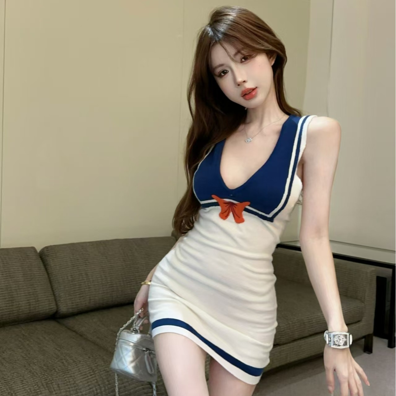 Navy Deep V-Neck Bodycon Dress for Women | Sexy Nightclub Outfit | Perfect for Work and Night Events | Trendy Evening Wear Navy Deep V-Neck Bodycon Dress for Women | Sexy Nightclub Outfit | Perfect for Work and Night Events | Trendy Evening Wear