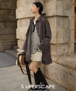 Navy Plush Contrast Textured Black and White Stripe Loose Top - Trendy Korean Style Fashion for Effortless Chic Looks