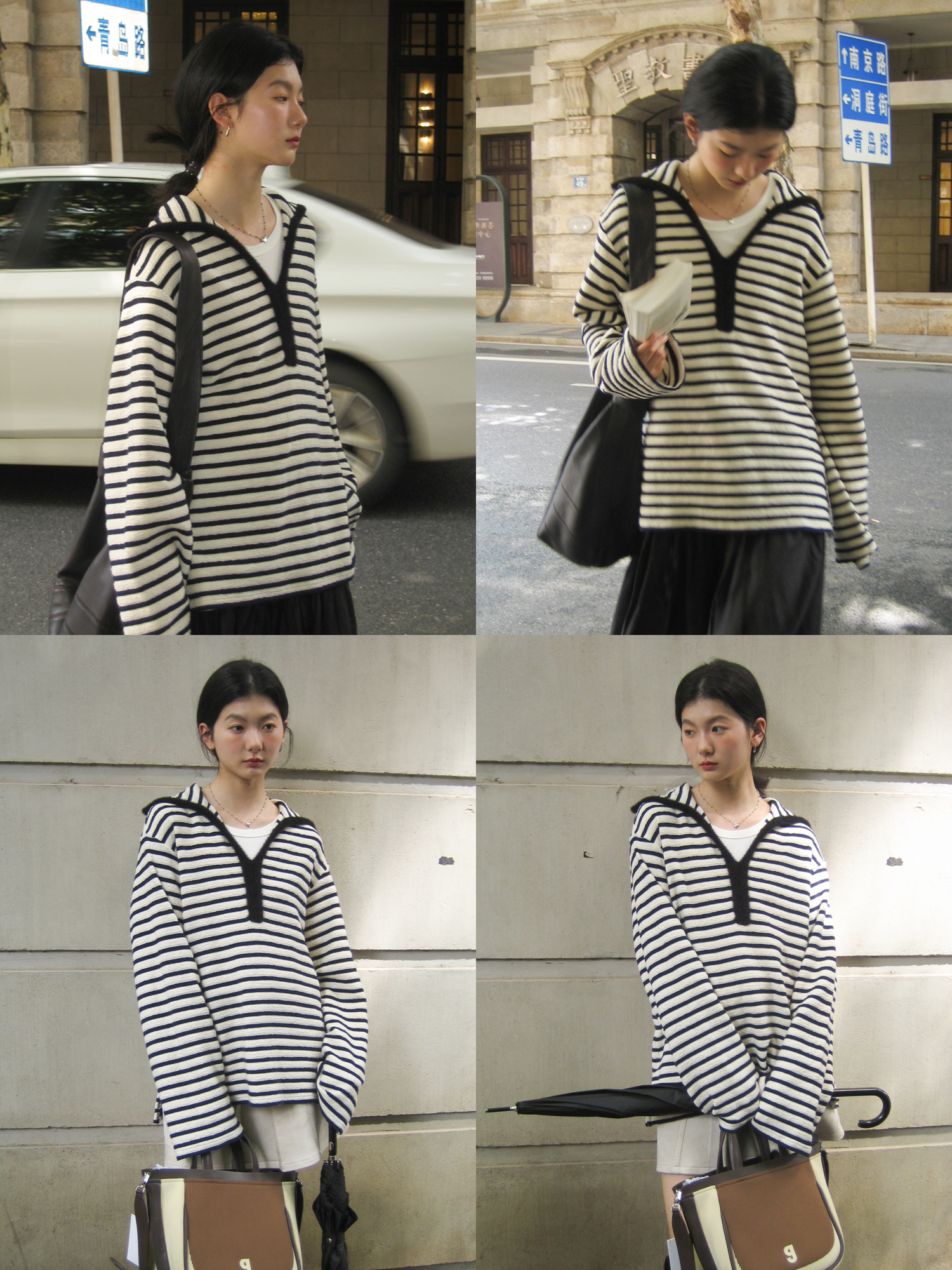Navy Plush Contrast Textured Black and White Stripe Loose Top - Trendy Korean Style Fashion for Effortless Chic Looks Navy Plush Contrast Textured Black and White Stripe Loose Top - Trendy Korean Style Fashion for Effortless Chic Looks