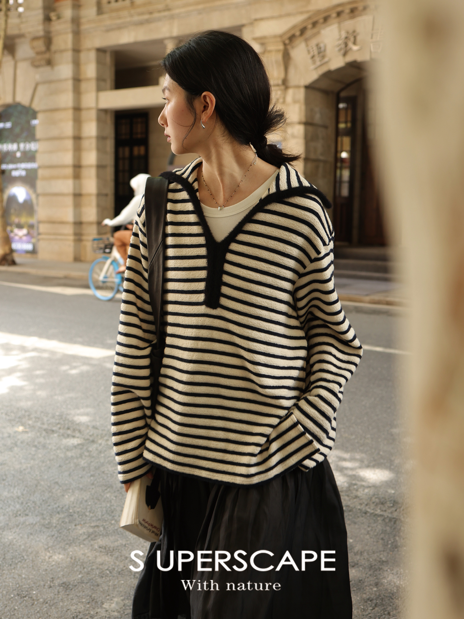 Navy Plush Contrast Textured Black and White Stripe Loose Top - Trendy Korean Style Fashion for Effortless Chic Looks Navy Plush Contrast Textured Black and White Stripe Loose Top - Trendy Korean Style Fashion for Effortless Chic Looks
