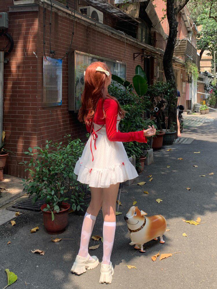 New Fashion Dress For Women, Cute Outfits Aesthetic Baddie - Coquette Mini Dress With Cardigan New Fashion Dress For Women, Cute Outfits Aesthetic Baddie - Coquette Mini Dress With Cardigan