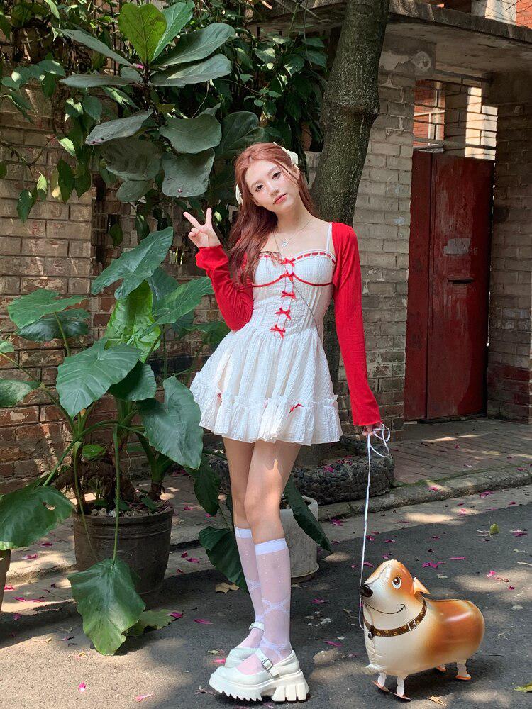 New Fashion Dress For Women, Cute Outfits Aesthetic Baddie - Coquette Mini Dress With Cardigan New Fashion Dress For Women, Cute Outfits Aesthetic Baddie - Coquette Mini Dress With Cardigan