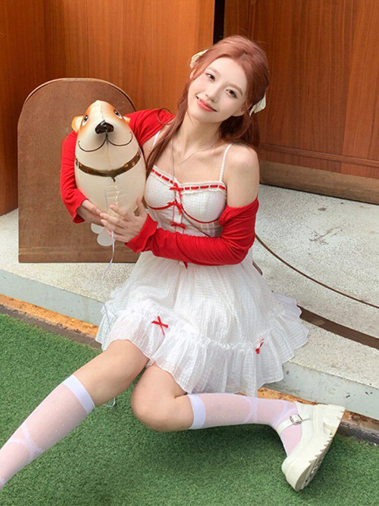 New Fashion Dress For Women, Cute Outfits Aesthetic Baddie - Coquette Mini Dress With Cardigan New Fashion Dress For Women, Cute Outfits Aesthetic Baddie - Coquette Mini Dress With Cardigan