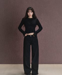 Niche Long Sleeve Knitted Top for Women in Alpaca Wool with Wood Ear Edge Design - Stylish Fashion Essential