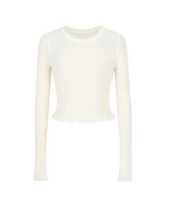 Niche Long Sleeve Knitted Top for Women in Alpaca Wool with Wood Ear Edge Design - Stylish Fashion Essential