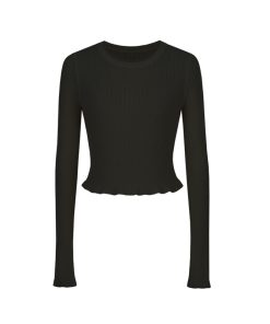 Niche Long Sleeve Knitted Top for Women in Alpaca Wool with Wood Ear Edge Design - Stylish Fashion Essential