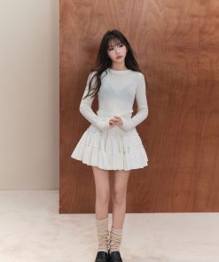 Niche Long Sleeve Knitted Top for Women in Alpaca Wool with Wood Ear Edge Design - Stylish Fashion Essential