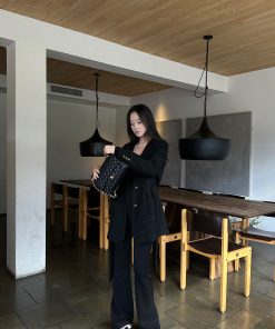 No-Collar Pleated Waist Wool Coat with Gold Buckle - Yuppie Style for Autumn & Winter Fashion