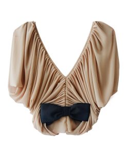 Noblewoman Style High-End Deep V Short Sleeve Top with Pleated Skirt - Women's Summer Elegant Fashion 90s Inspired Cocoa Dance Look