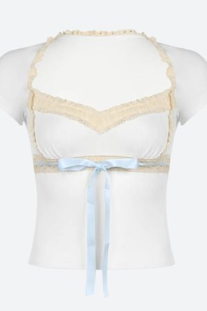 Non Revealing Outfits, Paris Outfits February - Coquette Lace Trim Top