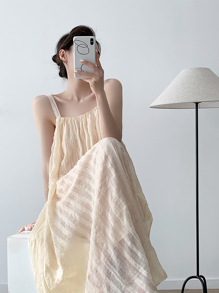 Nude Pink Spaghetti Strap Dress for Vacation, Off-Shoulder Long Skirt, Fairy Style for Beach Photo Shoots, Y2K Fashion Nude Pink Spaghetti Strap Dress for Vacation, Off-Shoulder Long Skirt, Fairy Style for Beach Photo Shoots, Y2K Fashion