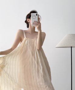 Nude Pink Spaghetti Strap Dress for Vacation, Off-Shoulder Long Skirt, Fairy Style for Beach Photo Shoots, Y2K Fashion