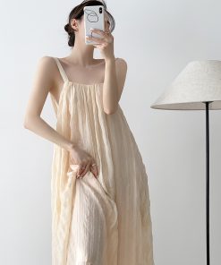 Nude Pink Spaghetti Strap Dress for Vacation, Off-Shoulder Long Skirt, Fairy Style for Beach Photo Shoots, Y2K Fashion