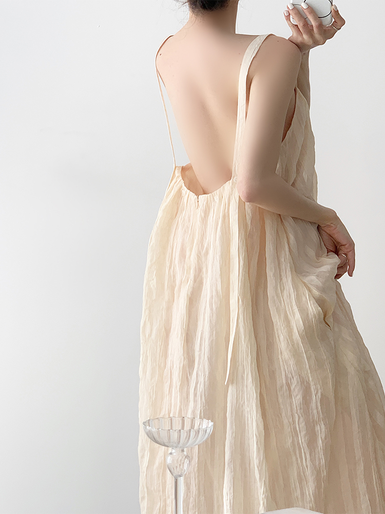 Nude Pink Spaghetti Strap Dress for Vacation, Off-Shoulder Long Skirt, Fairy Style for Beach Photo Shoots, Y2K Fashion Nude Pink Spaghetti Strap Dress for Vacation, Off-Shoulder Long Skirt, Fairy Style for Beach Photo Shoots, Y2K Fashion