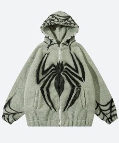 Nyc Outfits, Tomboy Style Outfits - Spider Full Zip-Up Teddy Hoodie Jacket