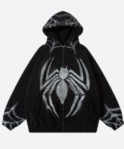 Nyc Outfits, Tomboy Style Outfits - Spider Full Zip-Up Teddy Hoodie Jacket