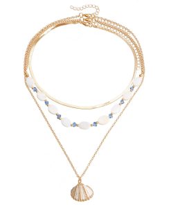 Ocean Style Multi-Layer Shell Stacking Necklace - Vintage Mother-of-Pearl Beaded Jewelry for Holidays and Everyday Wear