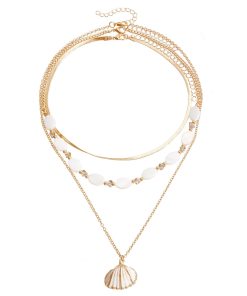 Ocean Style Multi-Layer Shell Stacking Necklace - Vintage Mother-of-Pearl Beaded Jewelry for Holidays and Everyday Wear