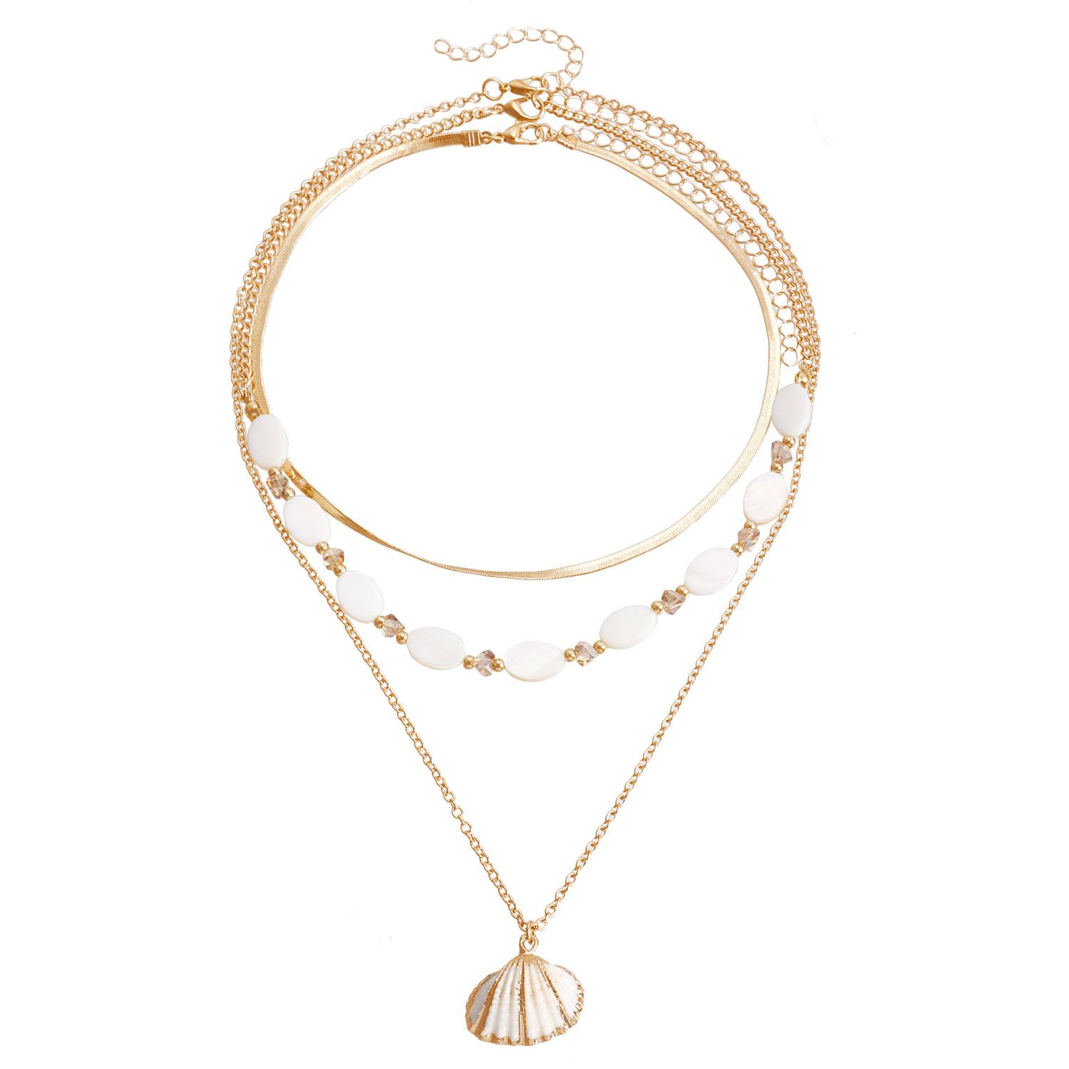 Ocean Style Multi-Layer Shell Stacking Necklace - Vintage Mother-of-Pearl Beaded Jewelry for Holidays and Everyday Wear Ocean Style Multi-Layer Shell Stacking Necklace - Vintage Mother-of-Pearl Beaded Jewelry for Holidays and Everyday Wear