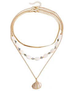 Ocean Style Multi-Layer Shell Stacking Necklace - Vintage Mother-of-Pearl Beaded Jewelry for Holidays and Everyday Wear