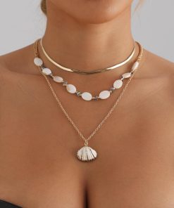 Ocean Style Multi-Layer Shell Stacking Necklace - Vintage Mother-of-Pearl Beaded Jewelry for Holidays and Everyday Wear
