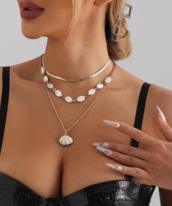 Ocean Style Multi-Layer Shell Stacking Necklace - Vintage Mother-of-Pearl Beaded Jewelry for Holidays and Everyday Wear