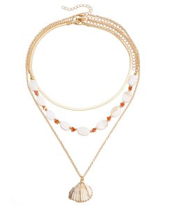 Ocean Style Multi-Layer Shell Stacking Necklace - Vintage Mother-of-Pearl Beaded Jewelry for Holidays and Everyday Wear