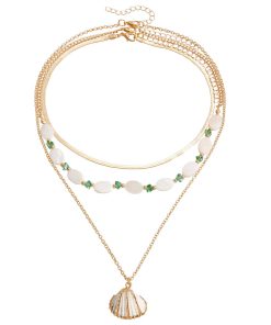 Ocean Style Multi-Layer Shell Stacking Necklace - Vintage Mother-of-Pearl Beaded Jewelry for Holidays and Everyday Wear