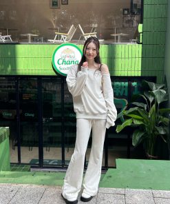 Off-Shoulder Asymmetrical Sweatshirt and One-Shoulder Skirt Casual Outfit with Long Pants - Trendy Y2K Style Ensemble