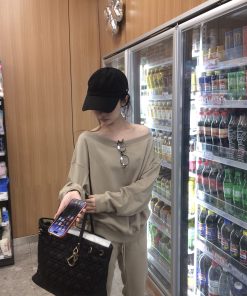 Off-Shoulder Asymmetrical Sweatshirt and One-Shoulder Skirt Casual Outfit with Long Pants - Trendy Y2K Style Ensemble