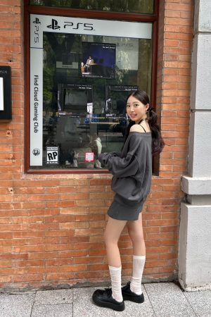 Off-Shoulder Asymmetrical Sweatshirt and One-Shoulder Skirt Casual Outfit with Long Pants - Trendy Y2K Style Ensemble