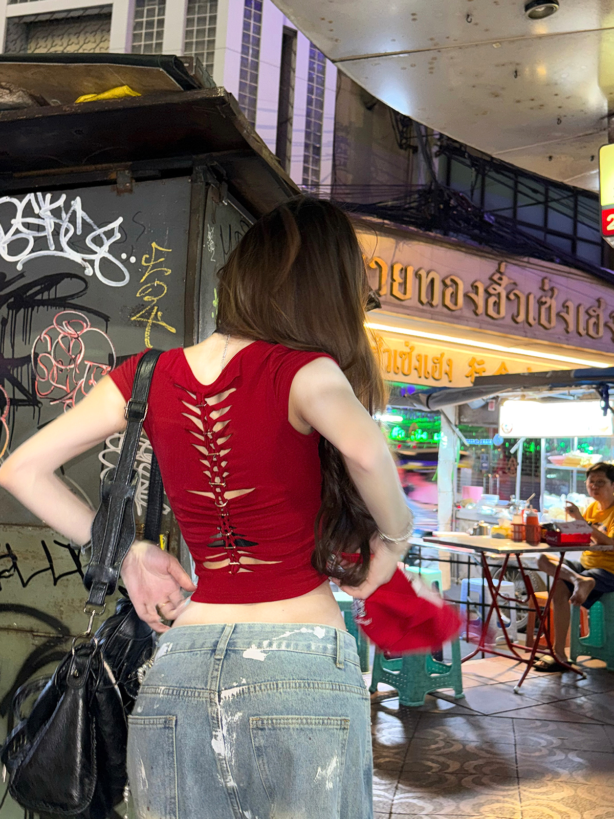 Off-Shoulder Backless Short Sleeve T-Shirt for Women - Slim Fit Summer Top in Red - Flattering Y2K Style Off-Shoulder Backless Short Sleeve T-Shirt for Women - Slim Fit Summer Top in Red - Flattering Y2K Style