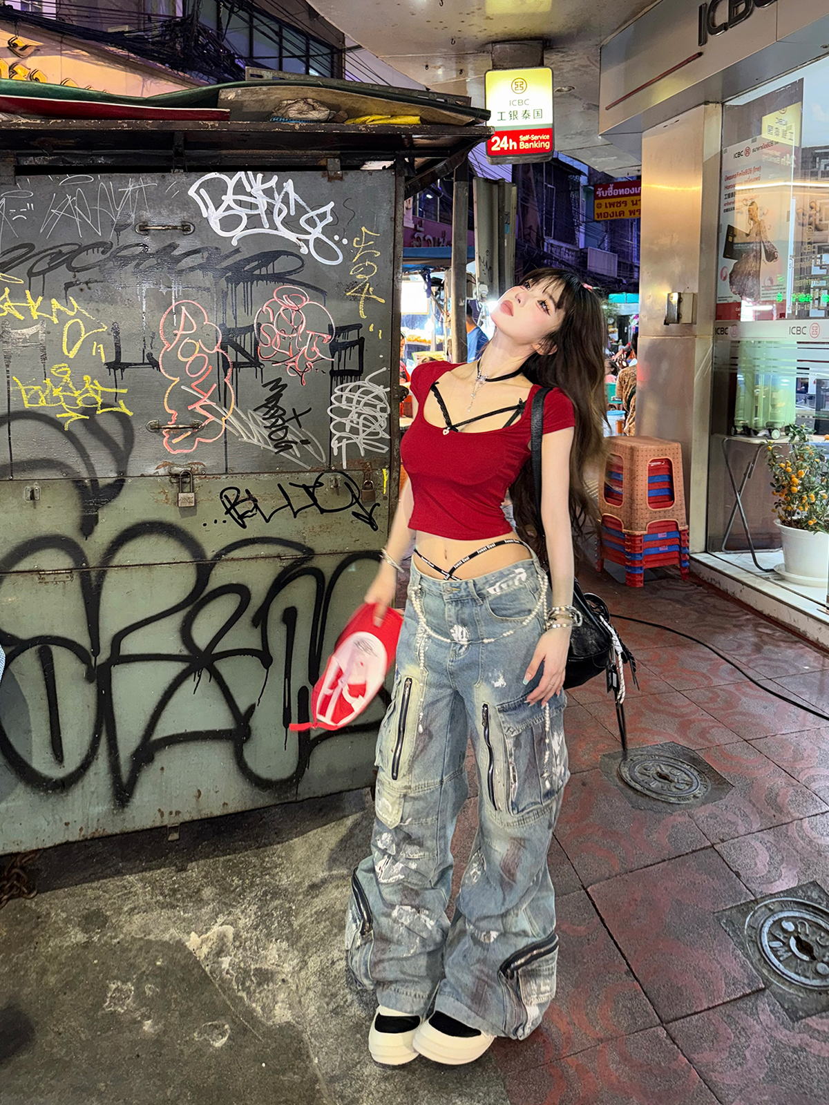 Off-Shoulder Backless Short Sleeve T-Shirt for Women - Slim Fit Summer Top in Red - Flattering Y2K Style Off-Shoulder Backless Short Sleeve T-Shirt for Women - Slim Fit Summer Top in Red - Flattering Y2K Style