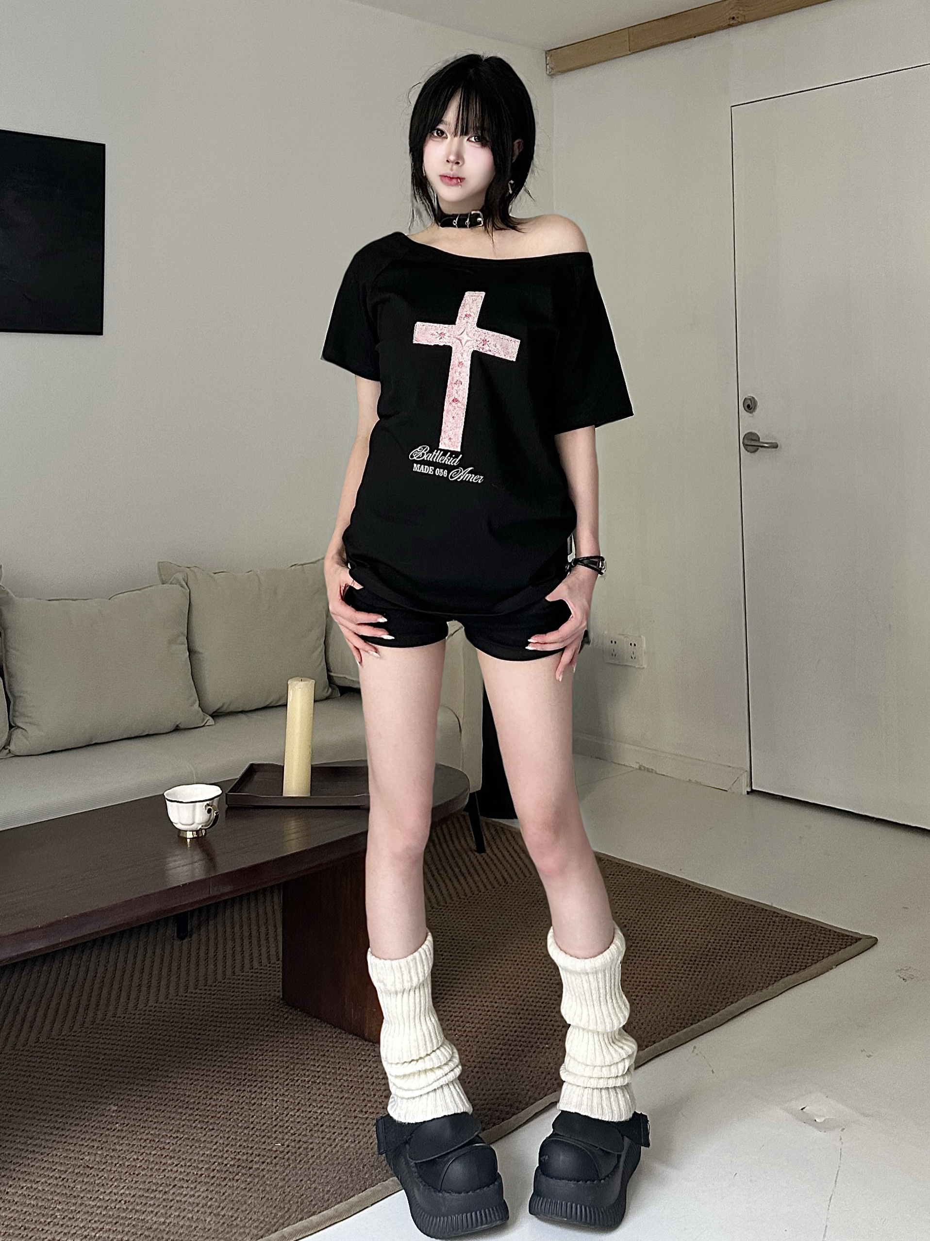 Off-Shoulder Crossbody Top for Women, Loose American Style Summer T-Shirt, Slim Fit Short Sleeve, Trendy Casual Wear Off-Shoulder Crossbody Top for Women, Loose American Style Summer T-Shirt, Slim Fit Short Sleeve, Trendy Casual Wear