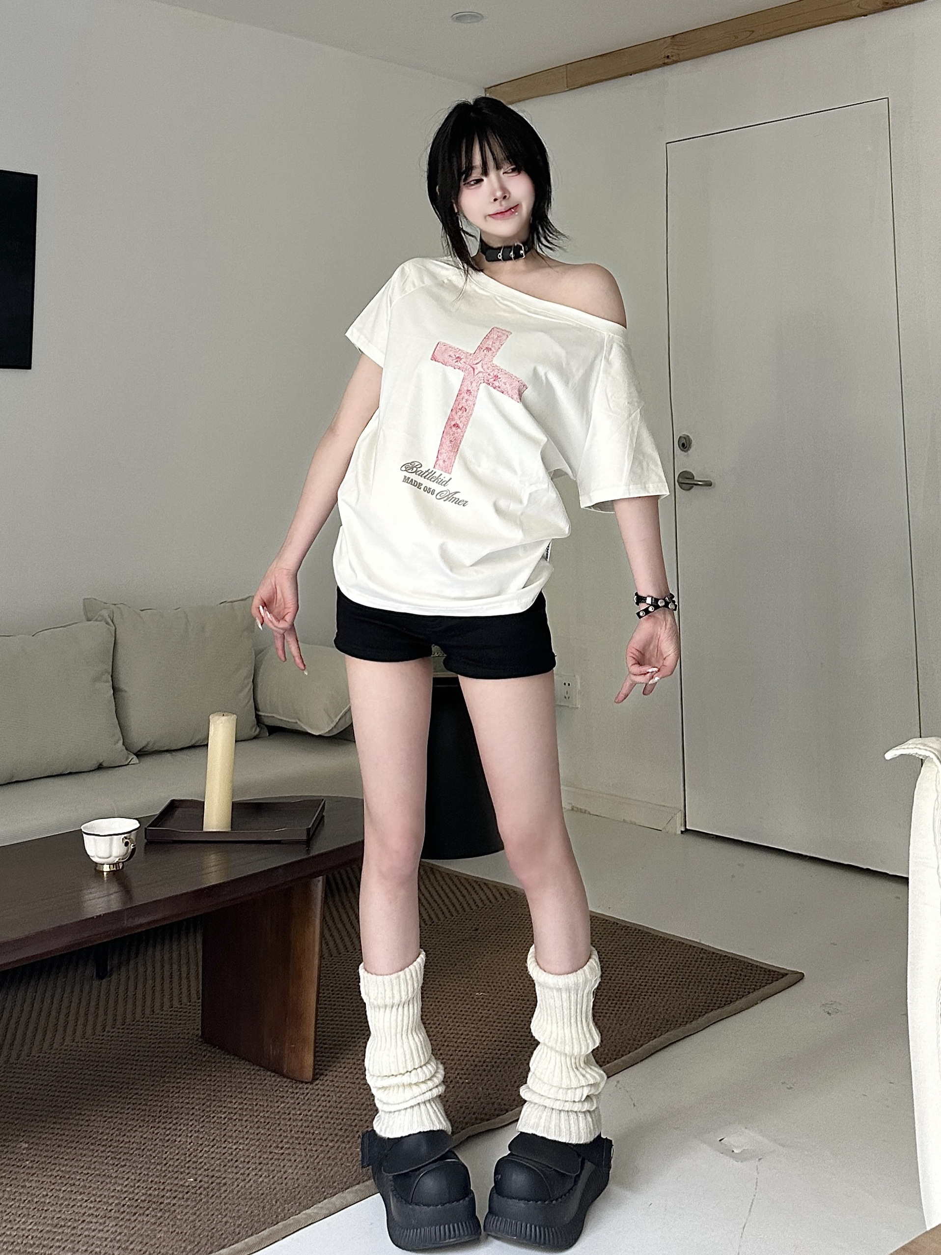 Off-Shoulder Crossbody Top for Women, Loose American Style Summer T-Shirt, Slim Fit Short Sleeve, Trendy Casual Wear Off-Shoulder Crossbody Top for Women, Loose American Style Summer T-Shirt, Slim Fit Short Sleeve, Trendy Casual Wear