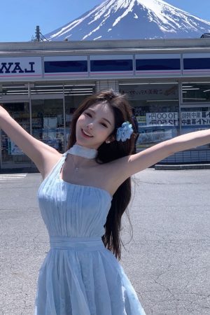 Off-Shoulder Halter Neck Dress with Fairy Waist Design, Flowy Long Skirt, French Style Summer Vacation Dress
