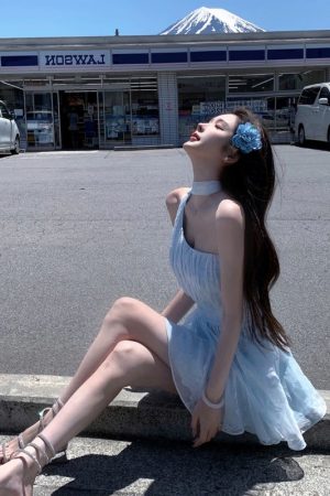 Off-Shoulder Halter Neck Dress with Fairy Waist Design, Flowy Long Skirt, French Style Summer Vacation Dress