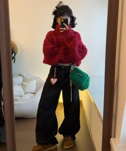 Off-Shoulder Knitted Christmas Sweater for Women - Vintage Pumpkin Ankara Red Winter Top for Hot Girl Style